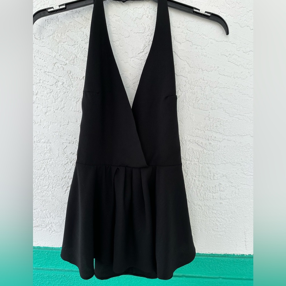 ASOS Plunge Halter Neck Top Black Flare Size 10